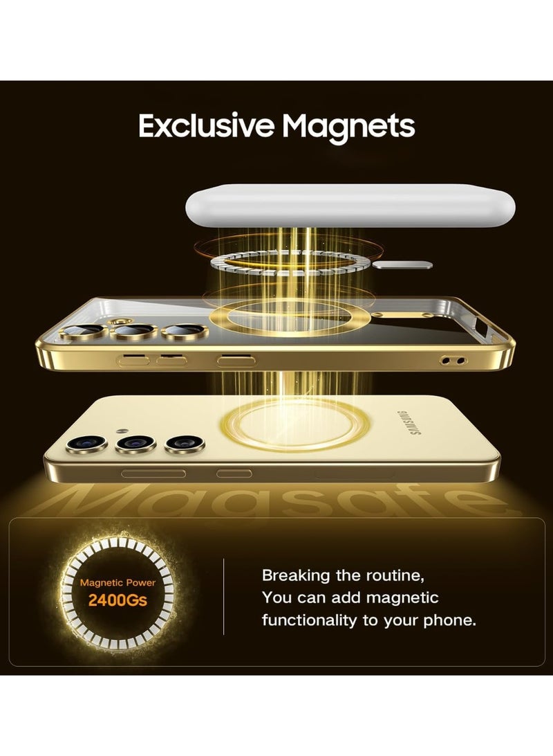 For Samsung Galaxy A56 5G &Samsung Galaxy A36 5G Magnetic Case, Compatible with MagSafe, Built-in Camera Lens Protector, Luxury Plating Soft TPU Clear Shockproof Slim Thin Cover - Gold - Image 2